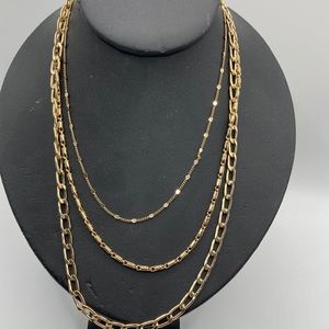Triple Chain Multi Gold Tone Finish Lobster‎ Claw 18" Necklace Sku 245